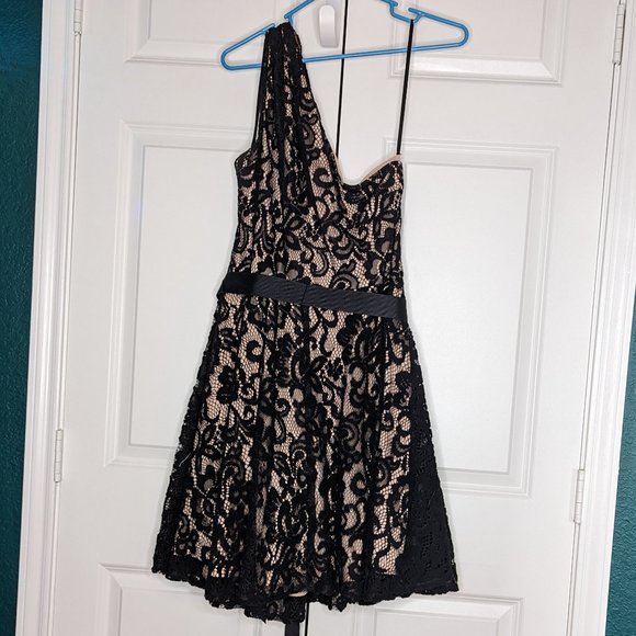 Betsy & Adam One Shoulder Short Lace Cocktail Mini Dress 14 - Picture 2 of 2